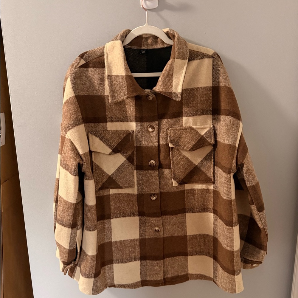 Cozy Brown Plaid Button-Up Shacket